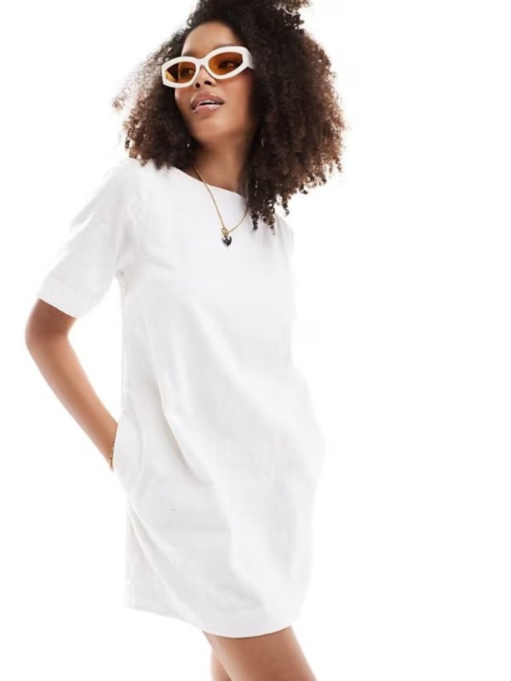 ABERCROMBIE & FITCH Linen & Cotton Blend T-Shirt Dress in White (Large/Tall)